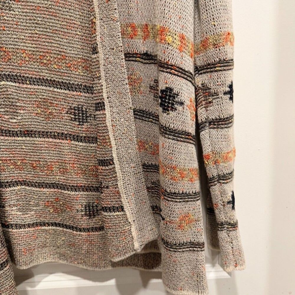 J Jill Womens Large Open Front Cardigan Aztec Western Boho Intarsia Knit Oatmeal - Picture 6 of 10
